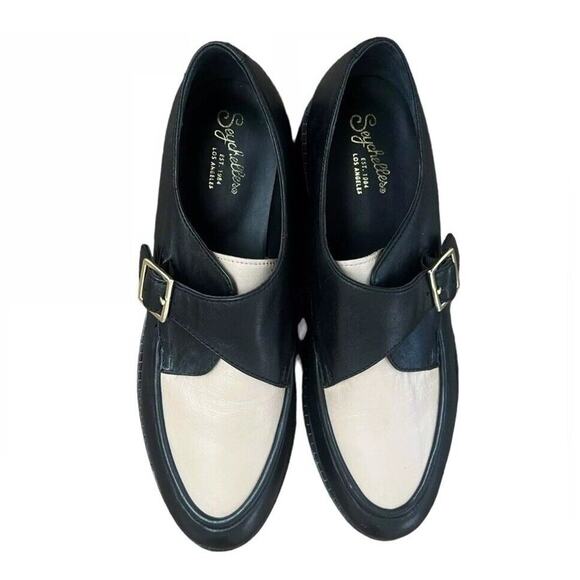 Seychelles Womens Catch Me Black/Cream Two-Tone Leather Loafers Size 9 - Picture 2 of 8